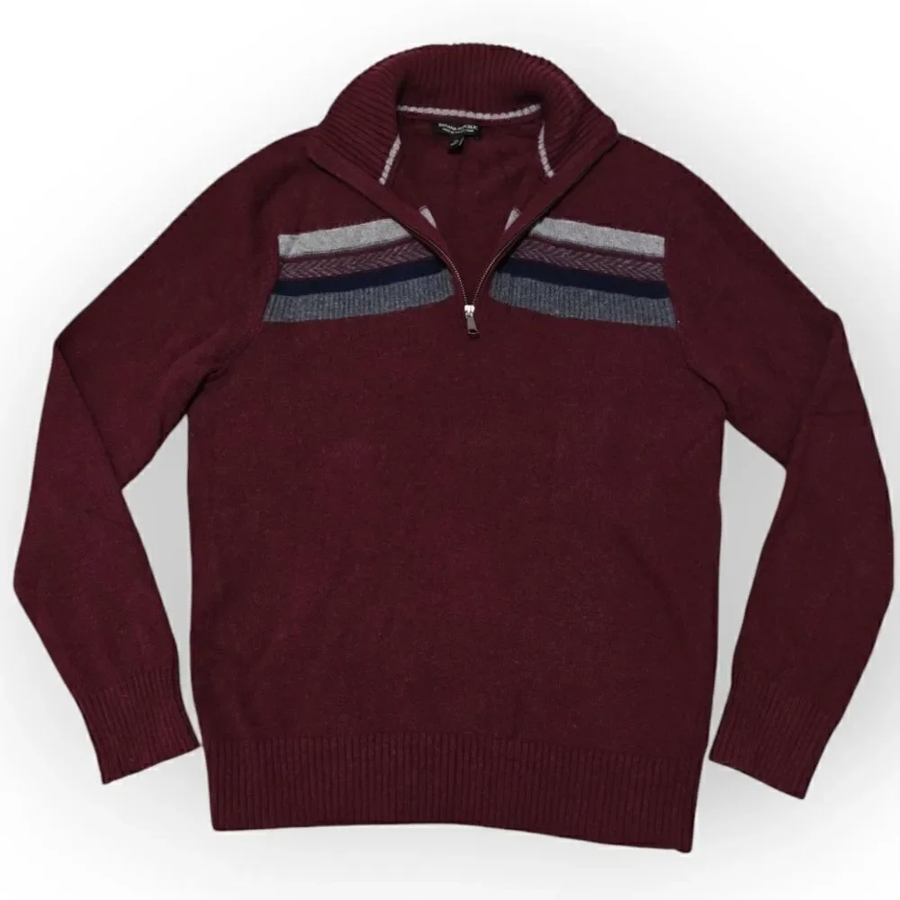 Banana Republic Italian Yarn Wool blend burgundy quarter zip sweater size M